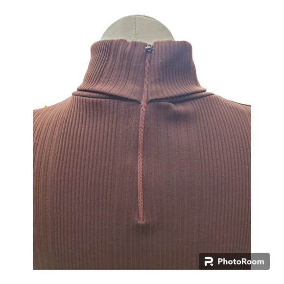 VINTAGE 1960s/1970s Ribbed Brown Turtle Neck with Zipper - Unisex Mens Womens - Picture 6 of 6